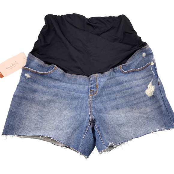 Isabel Maternity by Ingrid & Isabel Pants - Isabel Maternity by Ingrid & Isabel Crossover Panel Denim Shorts Blue Size 14